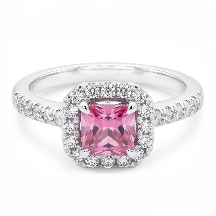 Bague Saphir Rose 2 Ct Et Diamant Naturels Extraits des Mines ( et non cultivés en laboratoire ) Or Blanc 14K