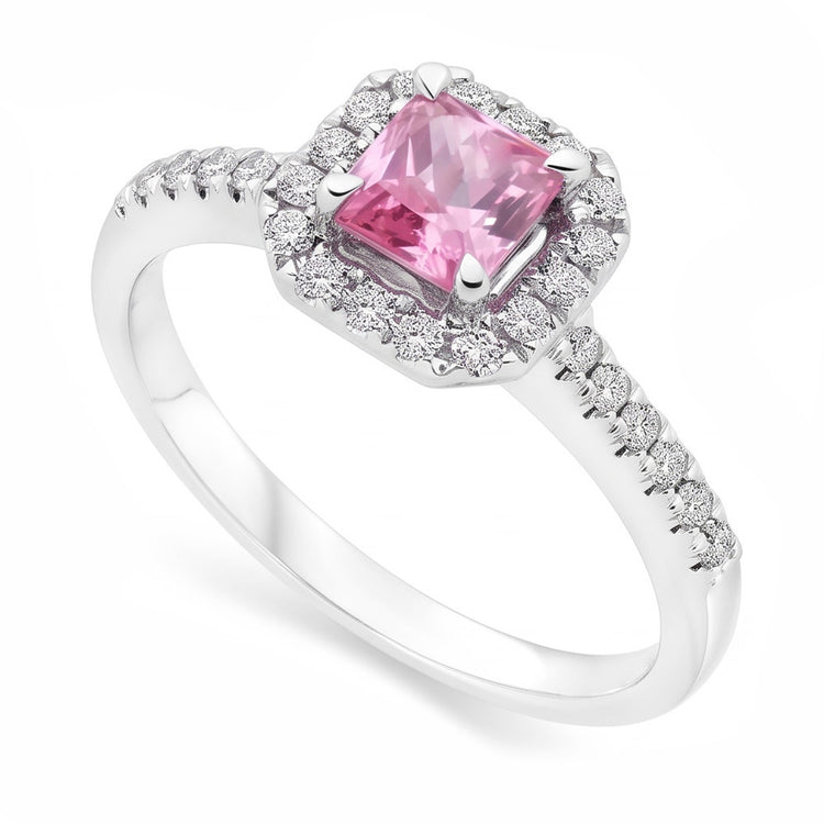 Bague Saphir Rose 2 Ct Et Diamant Naturels Extraits des Mines ( et non cultivés en laboratoire ) Or Blanc 14K