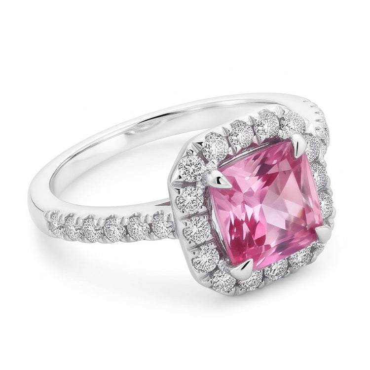 Bague Saphir Rose 2 Ct Et Diamant Naturels Extraits des Mines ( et non cultivés en laboratoire ) Or Blanc 14K