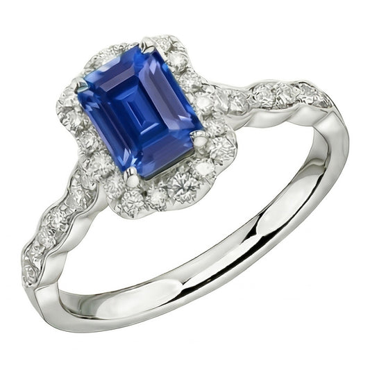 Bague Saphir Solitaire Émeraude Avec Accents Style Fleur 3 Carats