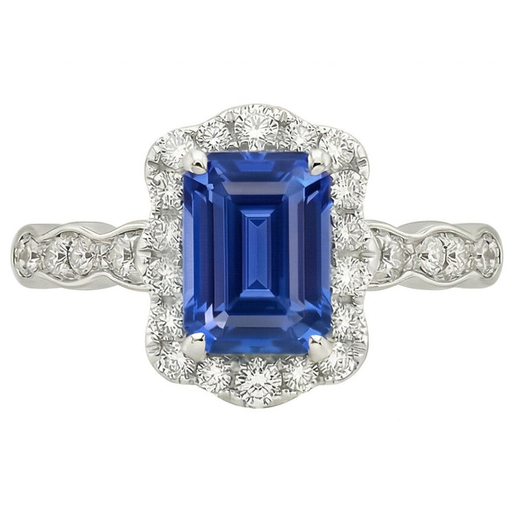 Bague Saphir Solitaire Émeraude Avec Accents Style Fleur 3 Carats