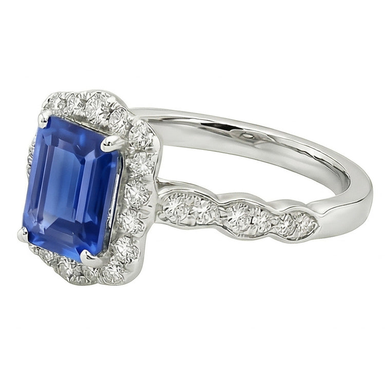 Bague Saphir Solitaire Émeraude Avec Accents Style Fleur 3 Carats