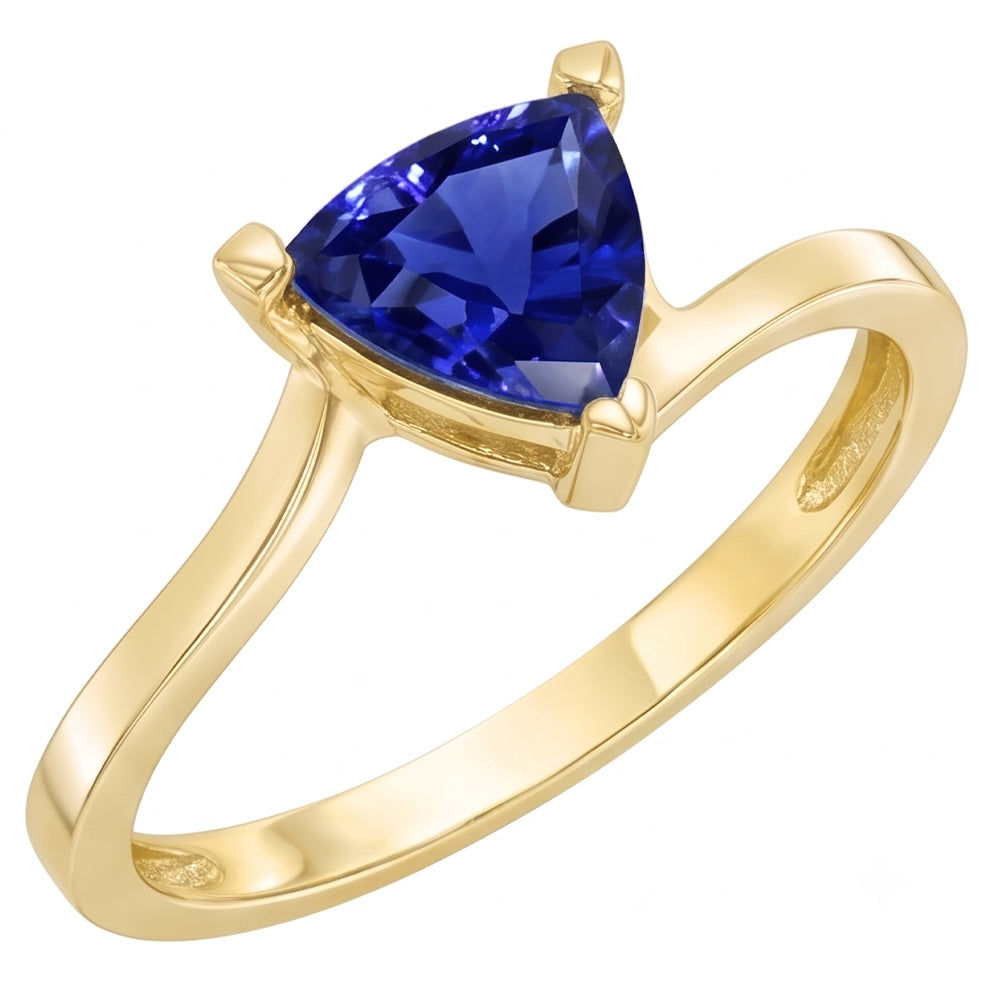 Bague Saphir Solitaire Trillion 1.50 Carats Style Bypass Or Jaune
