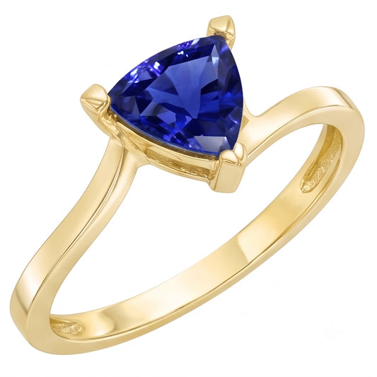 Bague Saphir Solitaire Trillion 1.50 Carats Style Bypass Or Jaune