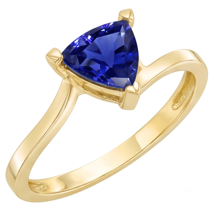 Bague Saphir Solitaire Trillion 1.50 Carats Style Bypass Or Jaune