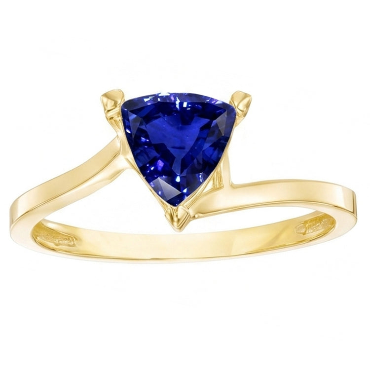 Bague Saphir Solitaire Trillion 1.50 Carats Style Bypass Or Jaune