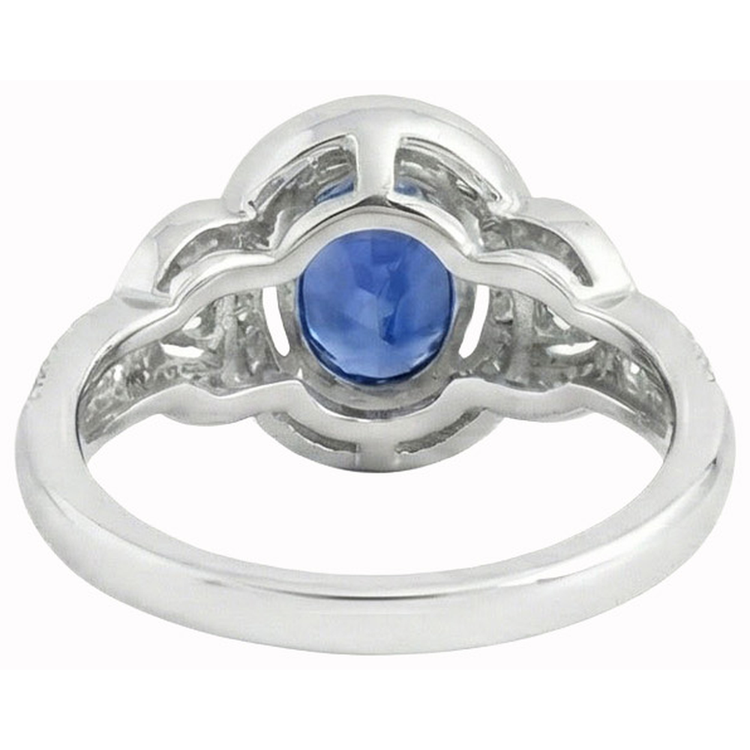 Bague Saphir Sri Lanka Et Diamant Naturels Extraits des Mines ( et non cultivés en laboratoire ) Taille Ovale Or Blanc 14K 3 Ct