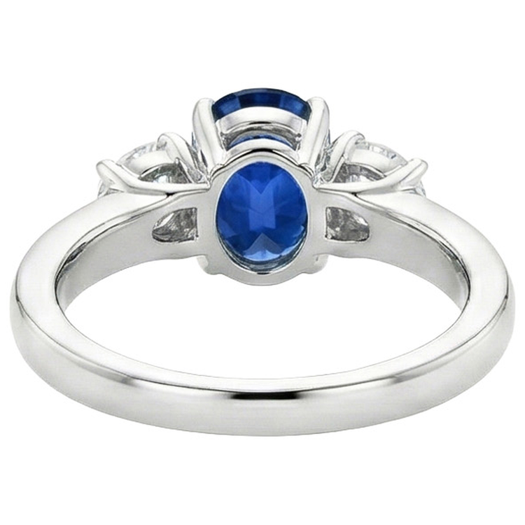 Bague Saphir Sri Lankais Style 3 Pierres Avec Diamants Naturels Extraits des Mines ( et non cultivés en laboratoire ) 3 Carats WG 14K