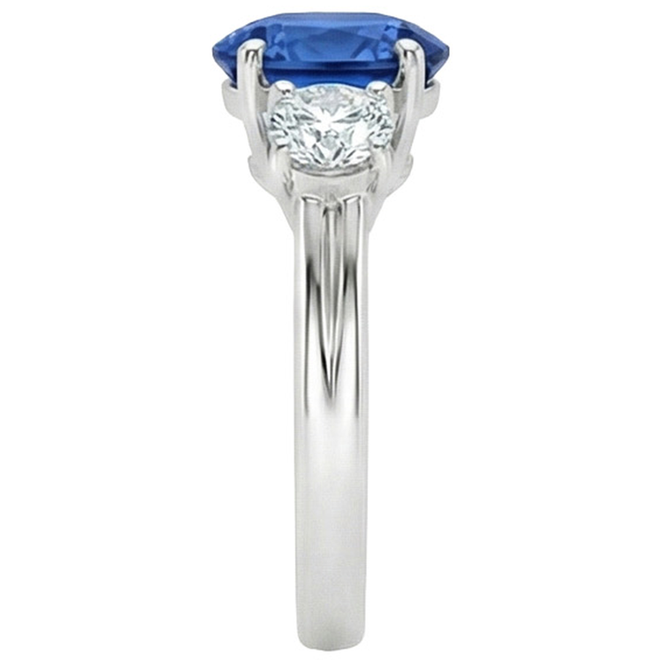 Bague Saphir Sri Lankais Style 3 Pierres Avec Diamants Naturels Extraits des Mines ( et non cultivés en laboratoire ) 3 Carats WG 14K
