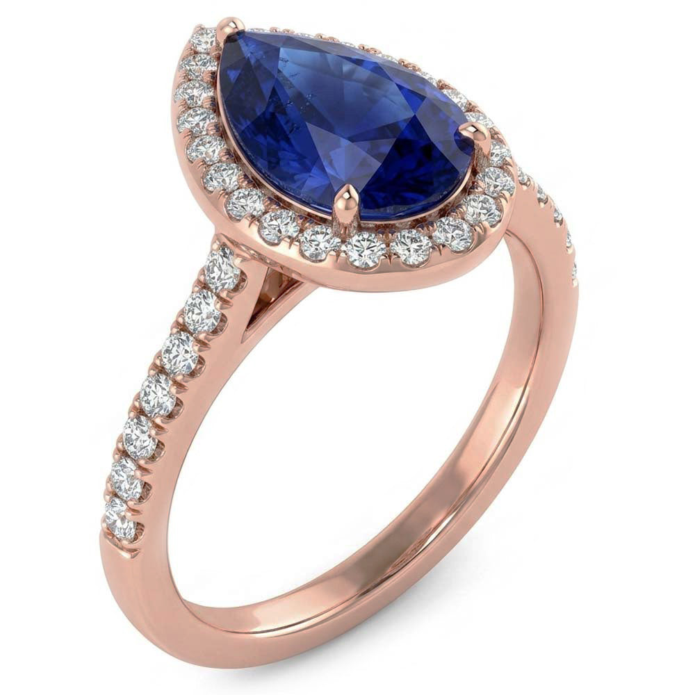 Bague Saphir Srilanka Halo Or Rose & Bijoux Diamants 4 Carats