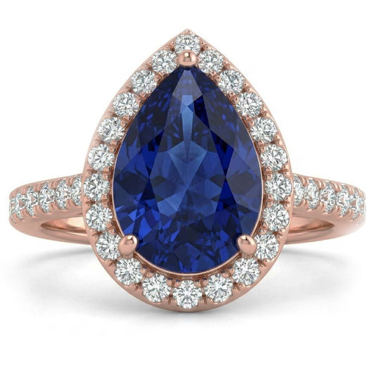 Bague Saphir Srilanka Halo Or Rose & Bijoux Diamants 4 Carats