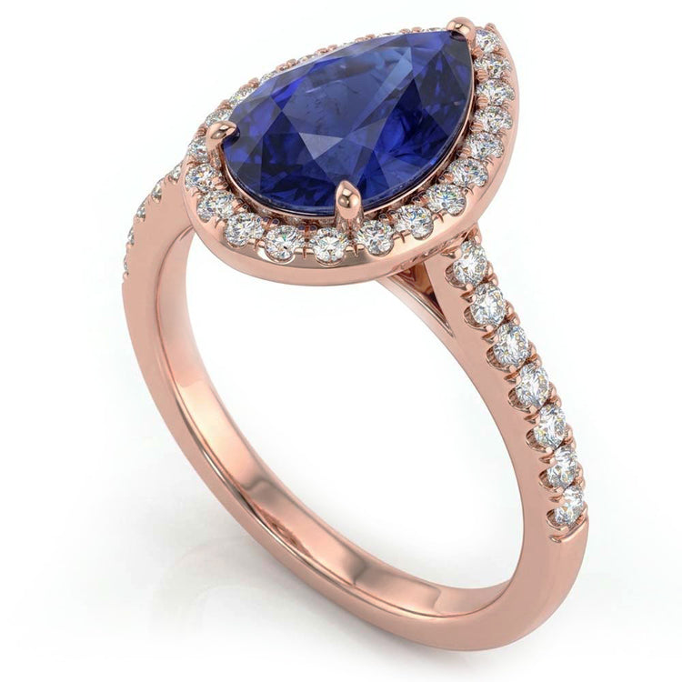 Bague Saphir Srilanka Halo Or Rose & Bijoux Diamants 4 Carats