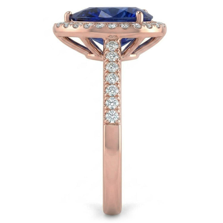 Bague Saphir Srilanka Halo Or Rose & Bijoux Diamants 4 Carats