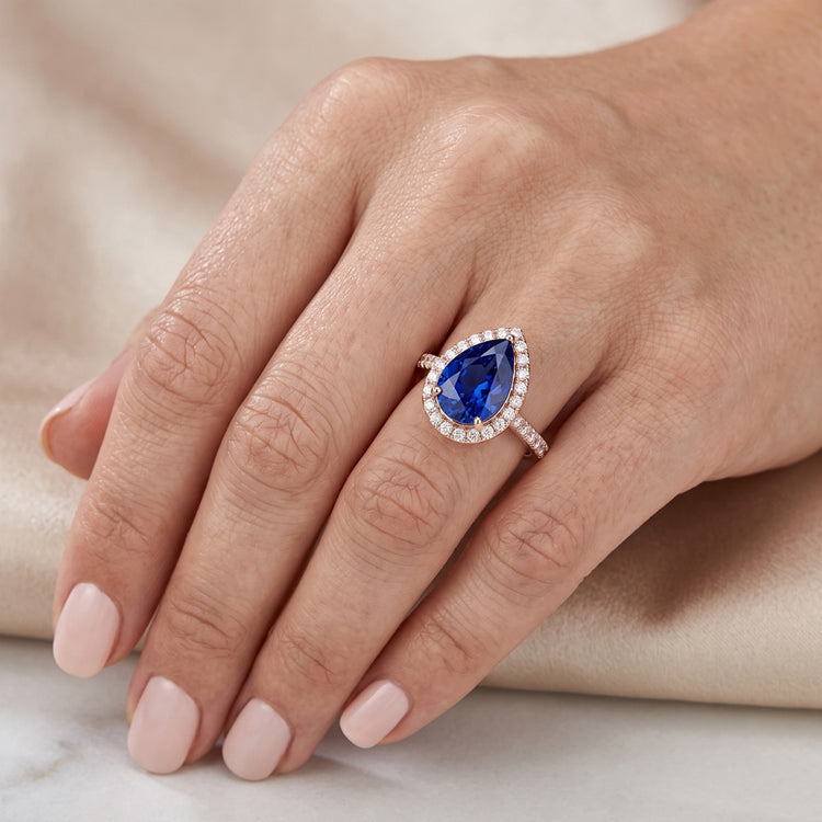Bague Saphir Srilanka Halo Or Rose & Bijoux Diamants 4 Carats
