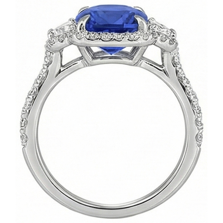Bague Saphir Taille Coussin Et Halo De Diamants