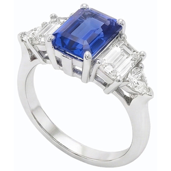 Bague Saphir Taille Émeraude Bleu Paon