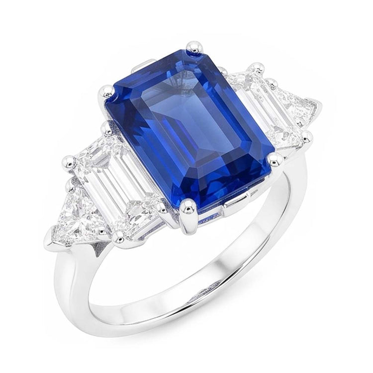 Bague Saphir Taille Émeraude Bleu Paon