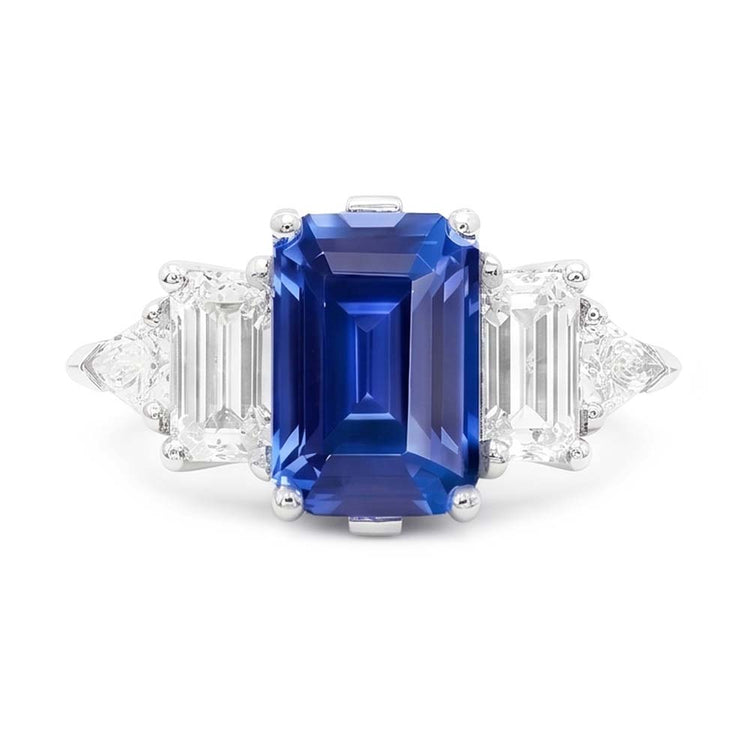 Bague Saphir Taille Émeraude Bleu Paon