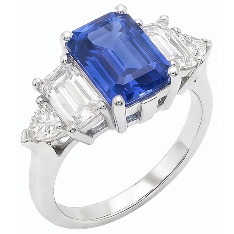 Bague Saphir Taille Émeraude Bleu Paon