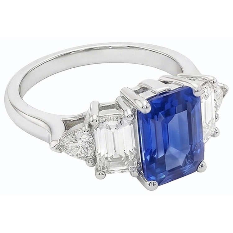 Bague Saphir Taille Émeraude Bleu Paon
