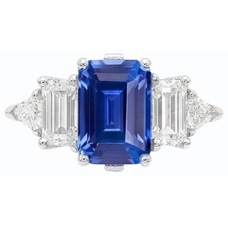 Bague Saphir Taille Émeraude Bleu Paon