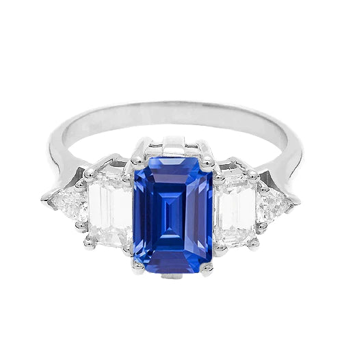 Bague Saphir Taille Émeraude Bleu Paon