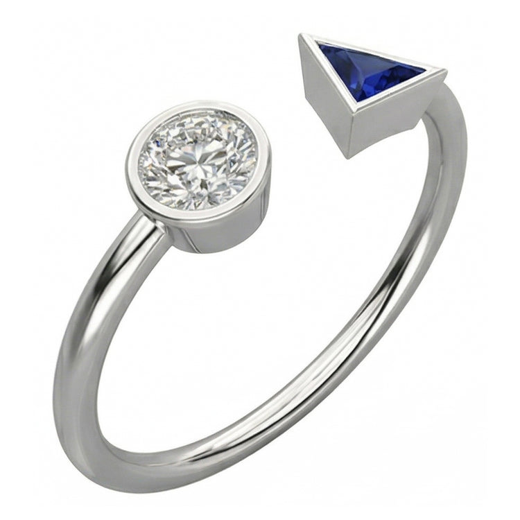 Bague Saphir Toi et Moi Diamant Rond & Trillion Lunette 1 Carat