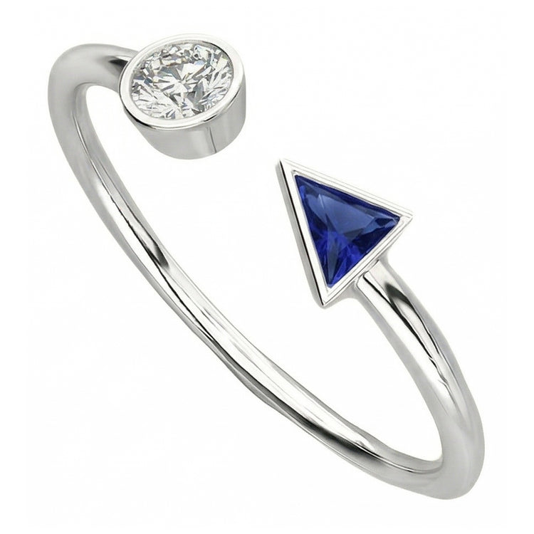 Bague Saphir Toi et Moi Diamant Rond & Trillion Lunette 1 Carat