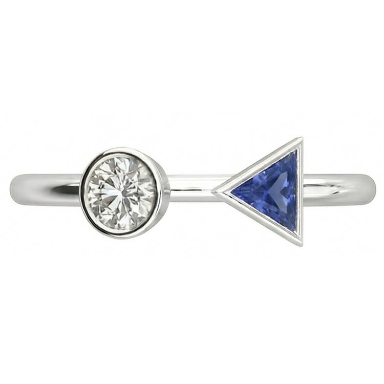 Bague Saphir Toi et Moi Diamant Rond & Trillion Lunette 1 Carat