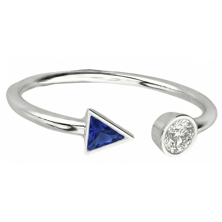 Bague Saphir Toi et Moi Diamant Rond & Trillion Lunette 1 Carat