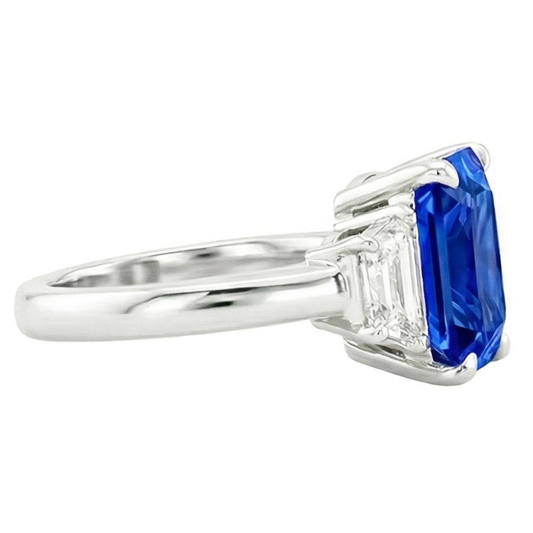 Bague Saphir Trois Pierres Gemmes Avec Diamants Radiants 3.50 Carats