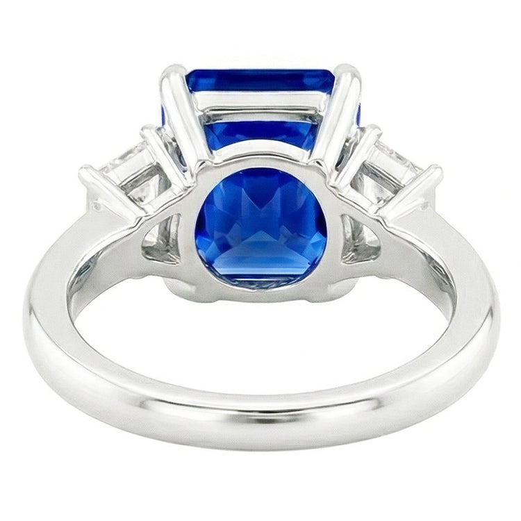 Bague Saphir Trois Pierres Gemmes Avec Diamants Radiants 3.50 Carats