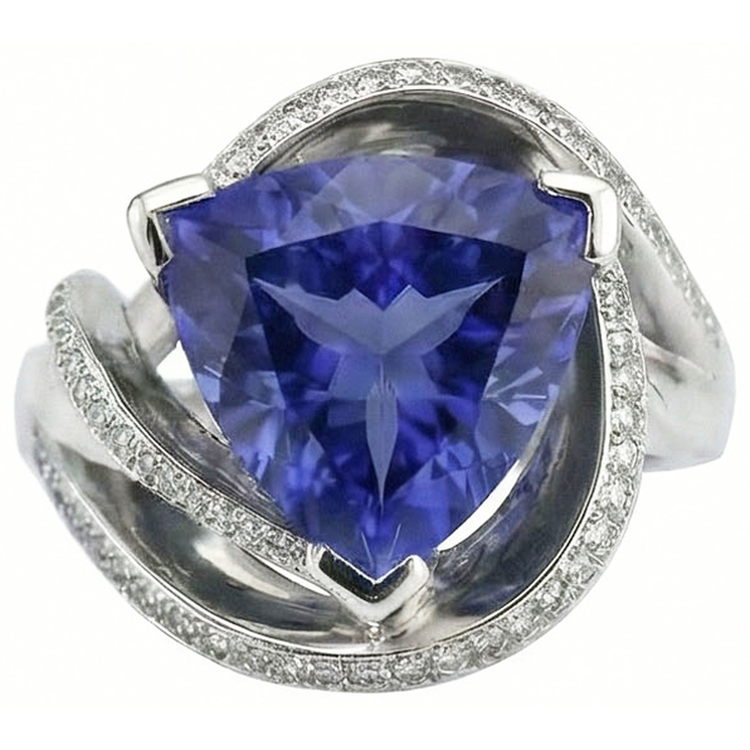 naturel trillion diamant 7.01carats bague angle de côté