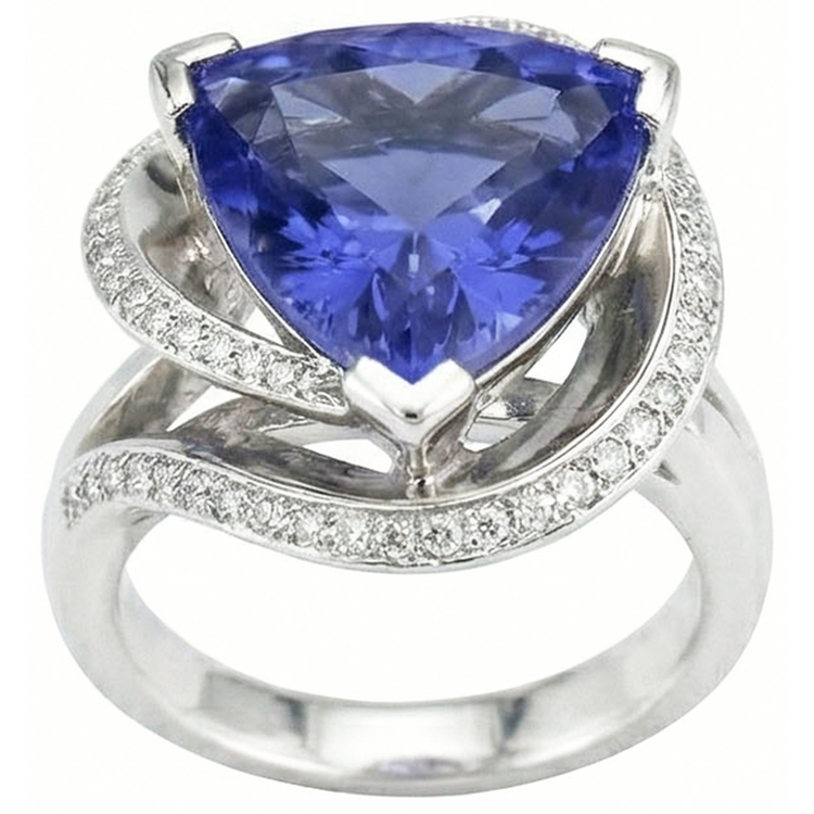 naturel trillion diamant 7.01carats bague détail rapproché