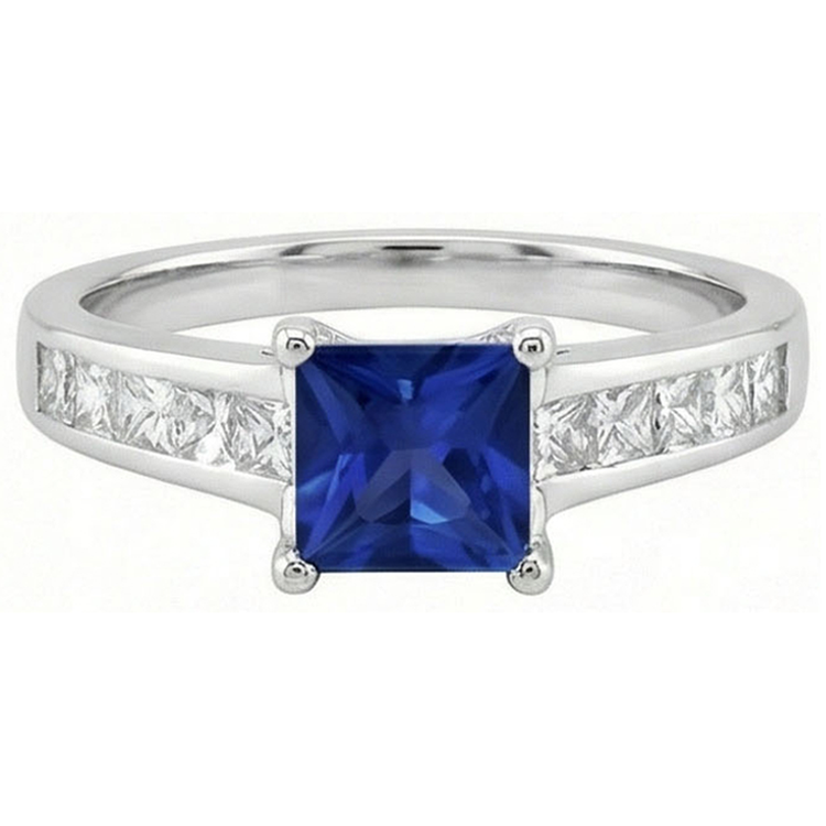 Bague Saphir Véritable Diamant Naturels Extraits des Mines ( et non cultivés en laboratoire ) Taille Princesse