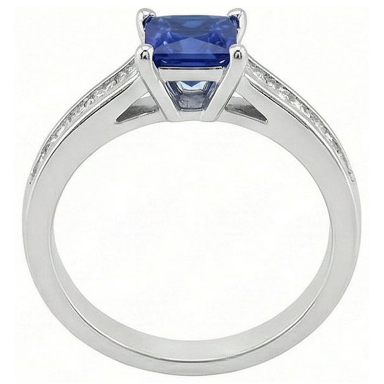 Bague Saphir Véritable Diamant Naturels Extraits des Mines ( et non cultivés en laboratoire ) Taille Princesse