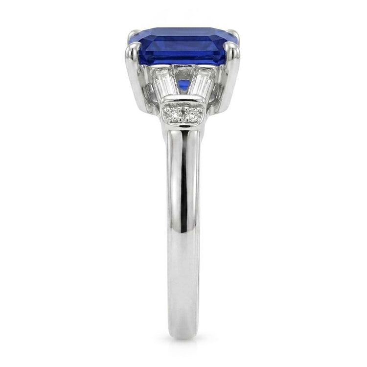 Bague Saphir de Ceylan Baguette & Diamant Rond Taille Émeraude 2.50 Carats