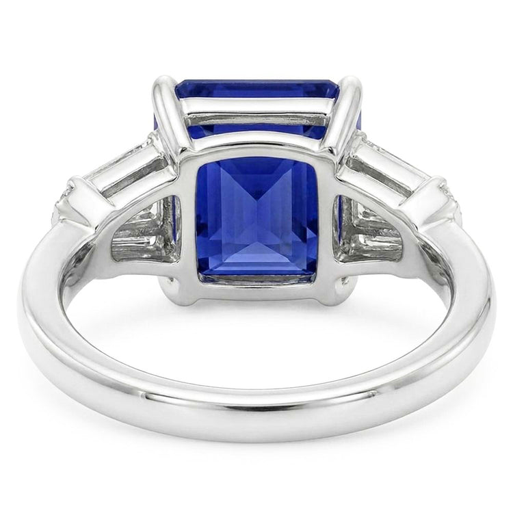 Bague Saphir de Ceylan Baguette & Diamant Rond Taille Émeraude 2.50 Carats