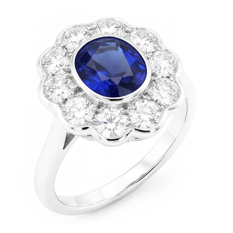 Bague Saphir de Type Antique Victorienne Halo