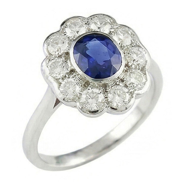 Bague Saphir de Type Antique Victorienne Halo