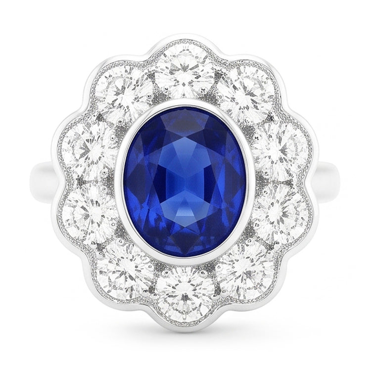 Bague Saphir de Type Antique Victorienne Halo