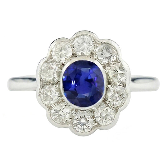 Bague Saphir de Type Antique Victorienne Halo