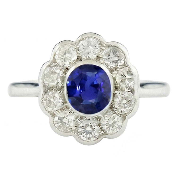 Bague Saphir de Type Antique Victorienne Halo