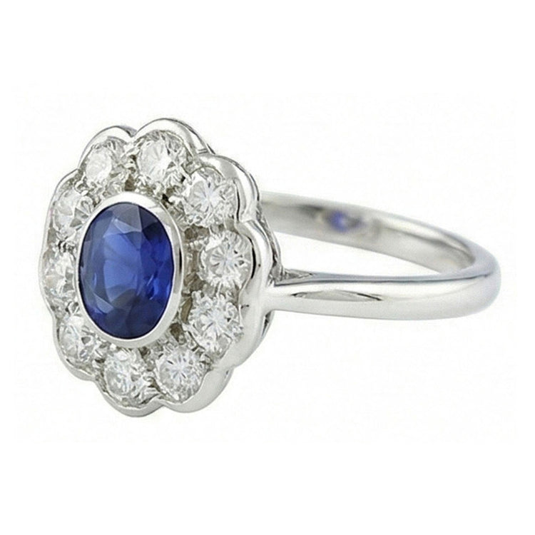 Bague Saphir de Type Antique Victorienne Halo