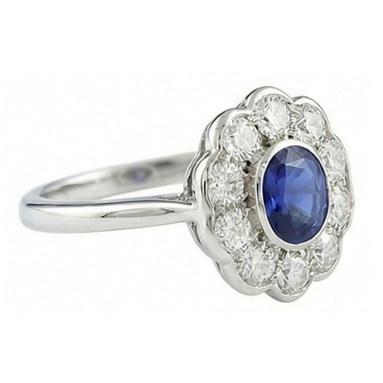 Bague Saphir de Type Antique Victorienne Halo