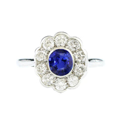 Bague Saphir de Type Antique Victorienne Halo