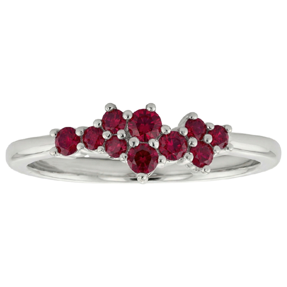Bague Serti Griffe Pierres Rubis Or Blanc 14K 1 Carat