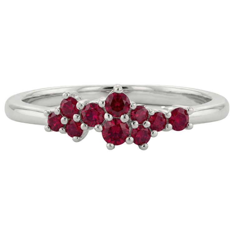 Bague Serti Griffe Pierres Rubis Or Blanc 14K 1 Carat