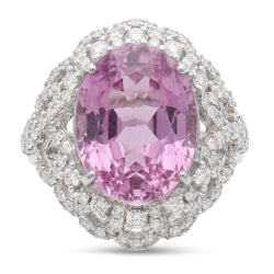 Bague Sertie De Griffes 36.75 Ct Kunzite Rose Avec Diamants Or Blanc 14K