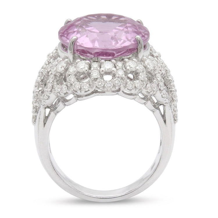 Bague Sertie De Griffes 36.75 Ct Kunzite Rose Avec Diamants Or Blanc 14K